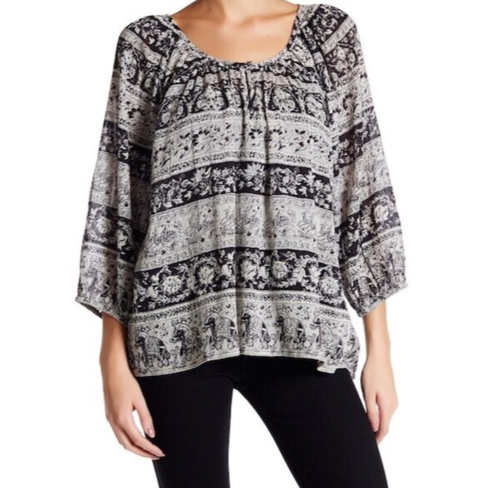 Joie Blouse Top Nancy in Caviar Elephant Print Oversized Top
